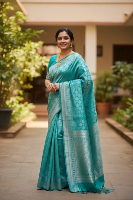 Semi Banarasi Brocade Saree with Readymade Blouse