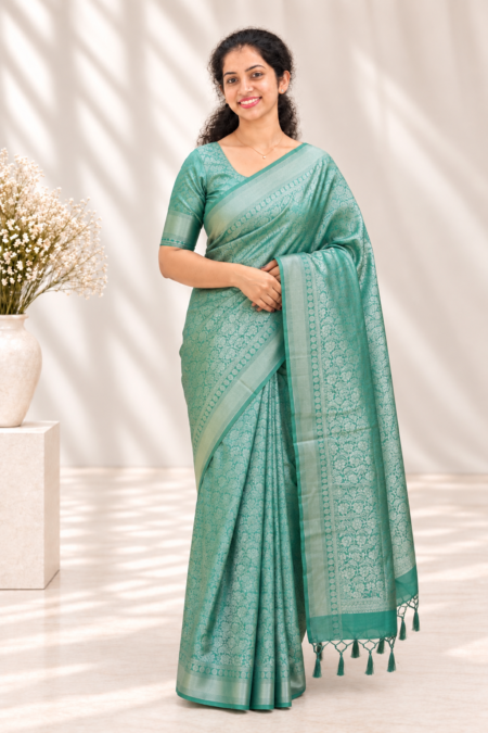 Semi banarasi Brocade saree with Readymade Blouse