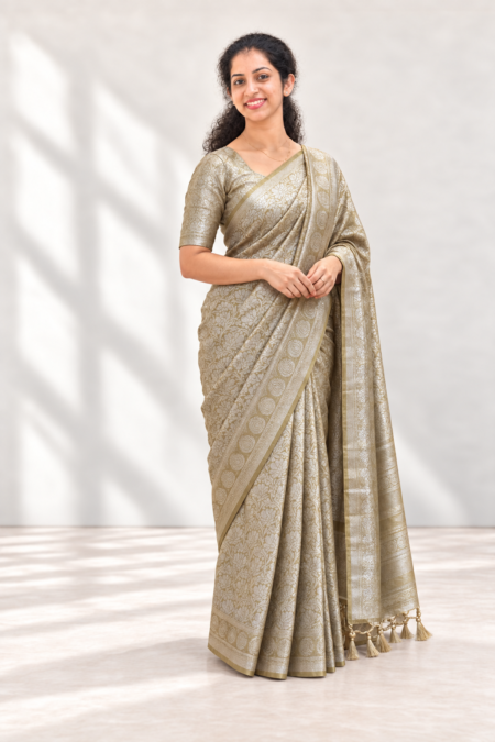 Semi Banarasi Brocade Saree with Readymade Blouse