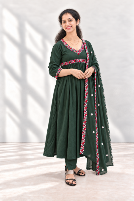 Cotton Bottle Green Salwar Set
